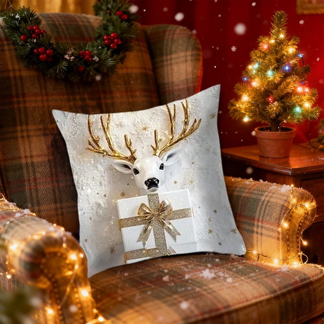 Funda de almohada navideña de 45 x 45 cm, decoración navideña para sofá y cama | Funda de almohada festiva de poliéster multicolor con cremallera oculta | Funda de cojín lavable de fácil cuidado