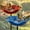 Red + Blue, variant on Handmade Metal Flower Garden Stakes Bird Bath, 23in Outdoor Bee Water Feeder and Pollinator Station, Multi Functional Wild Bird Feeder Bowl Tray for Yard Patio Decoration