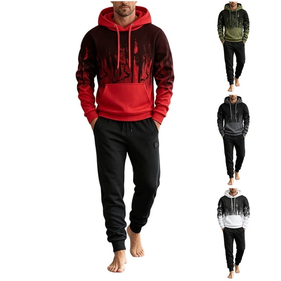 PNTUTB Fall Winter Men's Tracksuit Inkjet Print Hoodie and Drawstring Pants with Pockets Casual Comfort Fashion Trendy Two Piece Set