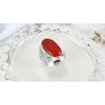 thumbnail image 5 of AeraVida Bold Lrg Oval Red Synthetic Coral .925 Silver Intricate Heart Filigree Ring-7, 5 of 6