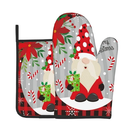 

Lukts Gnome And Buffalo Plaid Print Kitchen Heat-Resistant Gloves and Spacers 2pcs Set Suitable for Baking and Cooking
