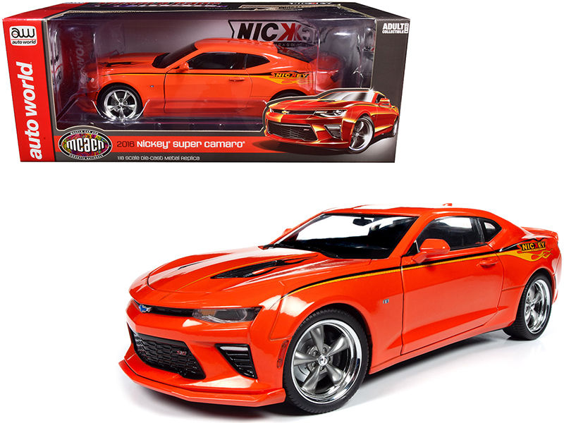 2016 Chevrolet Nickey Super Camaro Hugger Orange With Stripes And Flames Muscle Car Corvette Nationals Mcacn 1 18 Diecast Model Car By Autoworld Walmart Com