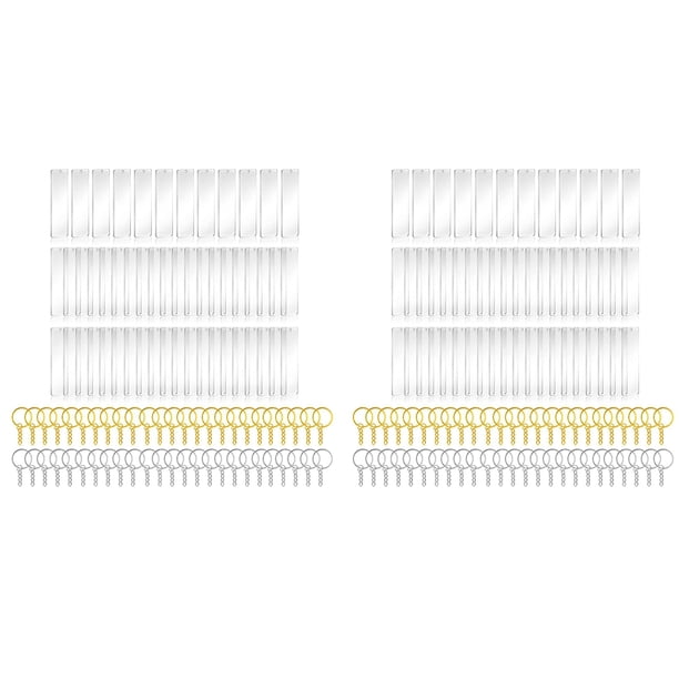 300 Piezas de Acrílico en Blanco con Anillos para Vinilo, Llaveros Transparentes Rectangulares en Blanco para Manualidades Y Proyectos de Bricolaje