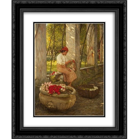 Flower Shops Alexandria La Henry Herbert La Thangue 2x Matted 20x24 Black Ornate Framed Art Print 'A Ligurian Flower Girl' ()