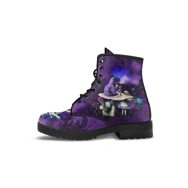 UKAP Women Leather Boot Floral Short Bootie Lace Up Ankle Boots Work Booties Waterproof Purple Alice 7.5