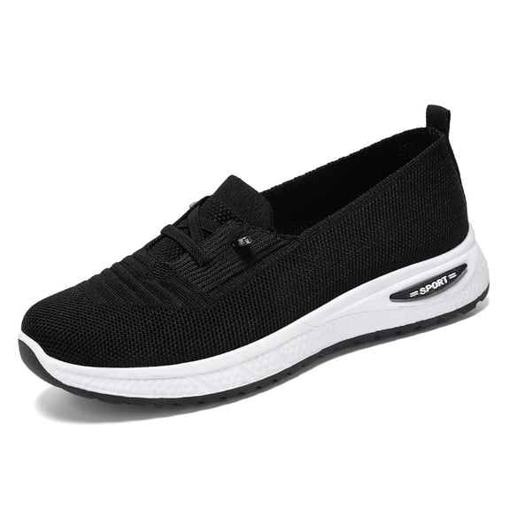 Flat for Women Lightweight Breathable Mesh Flats Slip-on Walking Shoes Slip-Resistant Soft Sole Low Wedge Dressy Flats Black Size 8