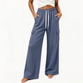 thumbnail image 4 of Guluxicc Womens Cargo Pants with Multi Pocket Drawstring Elastic Waist Long Wide Leg Trousers Summer Casual Outfits, 4 of 7