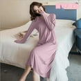 thumbnail image 3 of Agkizg Women Long Sleeve Nightgown Solid Color Round Neck Sleepshirt Soft Comfortable Night Gown Dress Casual Sleepwear Homewear, Sizes M-2XL, 3 of 4