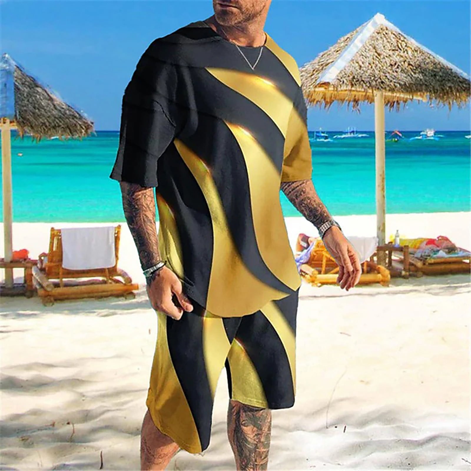 Hommes Costume Adulte Homme Sport Costume pour Homme T Shirt et Short Deux Pieces Survetement de Mode Imprime a Manches Courtes Vetements Decontractes
