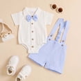 thumbnail image 2 of Guitiannn Boys Summer Short Sleeve Romper Striped Suspenders Pants Casual Bow Tie Outfit for Toddler Baby Boys Twins Clothes Outfit Baby Boy Women Sweats Suits Boy Outfit Size 4 6t Boys Track Suit, 2 of 9