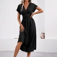 thumbnail image 6 of GaThRRgYP Women's Printed Short Sleeve Dress,Fashion Women's Round Neck Casual Solid Color Pocket Short-sleeved Knee-length Mini Skirt Black L, 6 of 7
