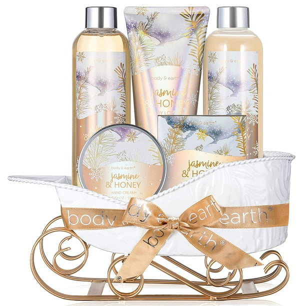 Body & Earth Jasmine & Honey Scent Spa Gift Basket for Women, Beauty Bath and Body Set , Bath