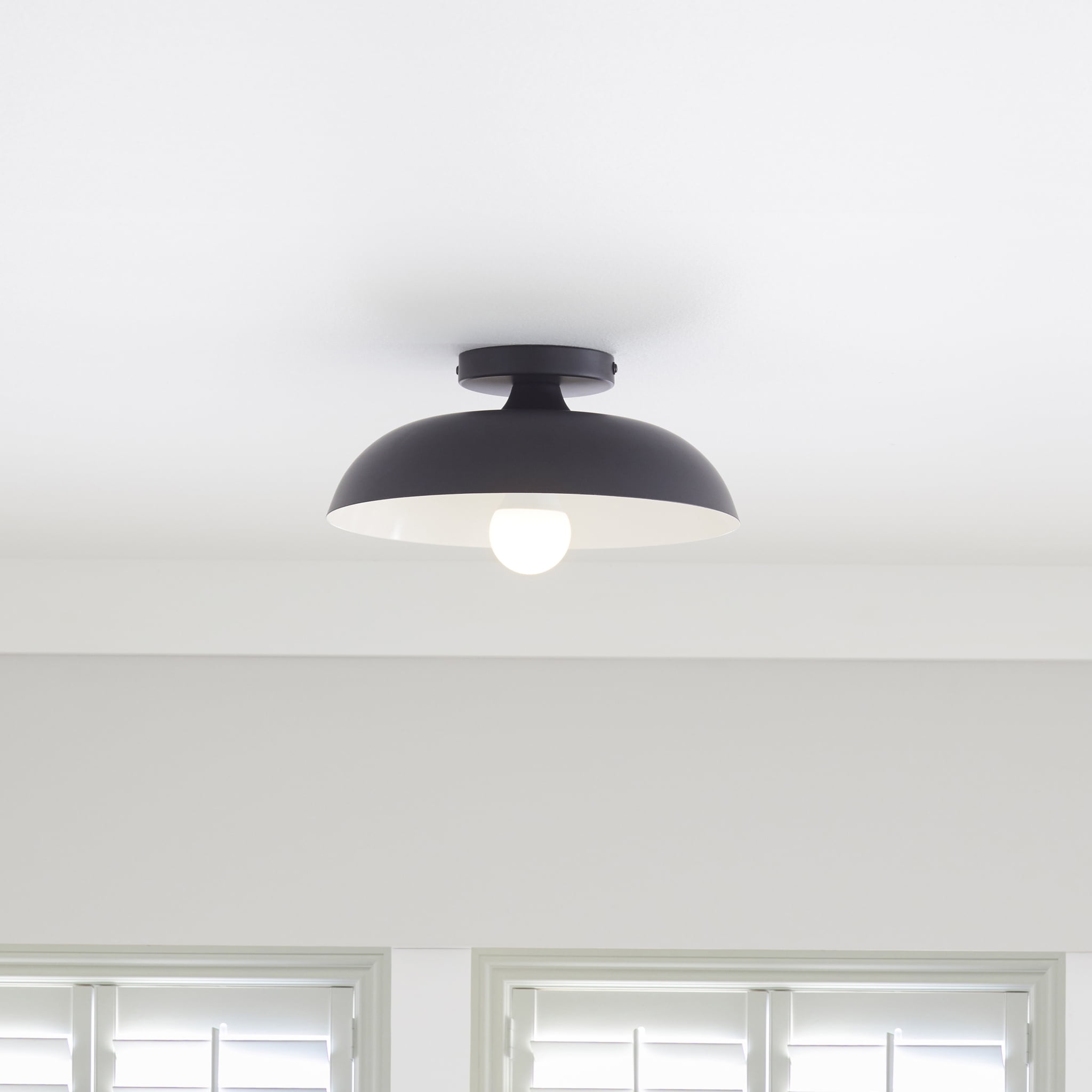 Better Homes & Gardens Contemporary Matte Black 1-Light Indoor Flush Mount, White Inner Shade