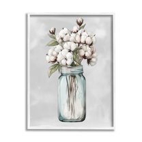 Stupell Industries Cotton Flower Sprigs Farmhouse Jar Botanical & Floral Painting White Framed Art Print Wall Art