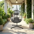 thumbnail image 2 of Morniray Wicker Egg Hanging Chair with Stand and Cushion, Gray, 2 of 11