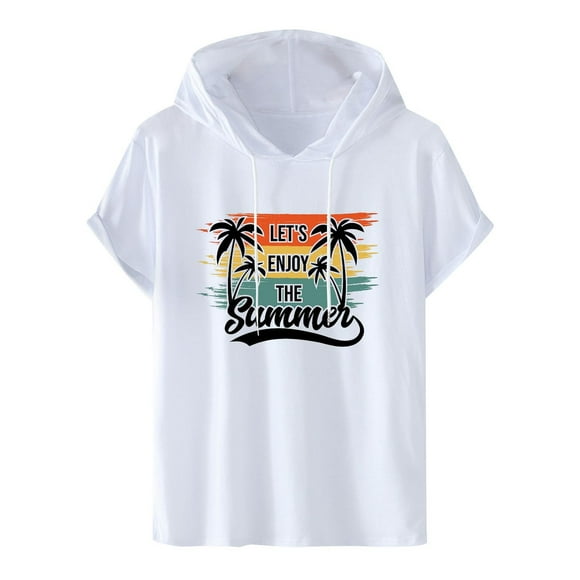 UVEASISHA Mens Short Sleeve Hoodie Big and Tall,Men's Palm Tree Hoodie Workout Gym Sweatshirt Muscle Fit Fashion Beach Hoodies Pullover Hooded T-Shirts 2025 Multicolor