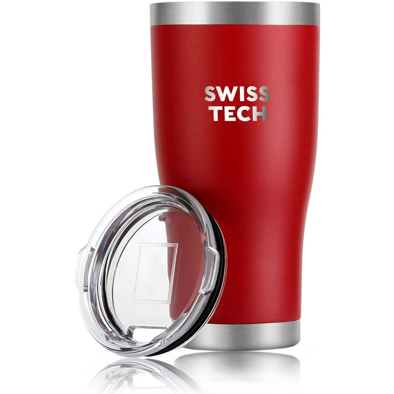Swiss+Tech 16oz Stainless Steel Cups, 2 Pack Double Wall Pint Cup Glasses,  Insulated Tumbler with Lid, Durable Cups(Red&White)
