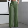thumbnail image 4 of ctdiral Womens Elastic Waist Dress Pants High Waist Wide Leg Pants with Pockets Solid Color Straight Trousers Business Work Slacks Green S, 4 of 9
