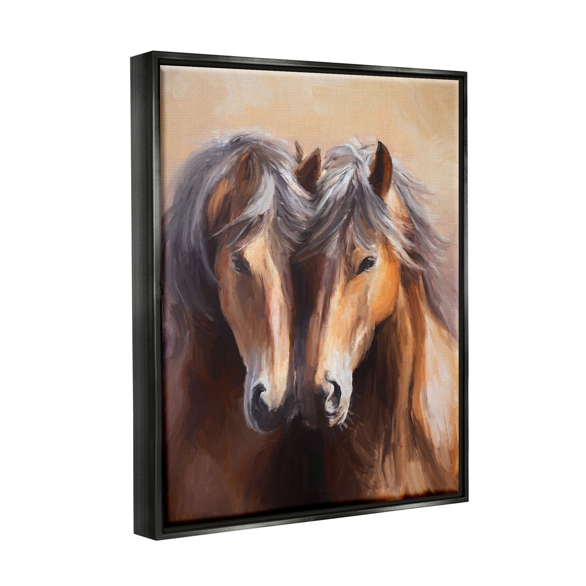 Stupell Industries Horse Twins Hugging Animals & Insects Painting Black Floater Framed Canvas Art Print Wall Art, 17 x 21