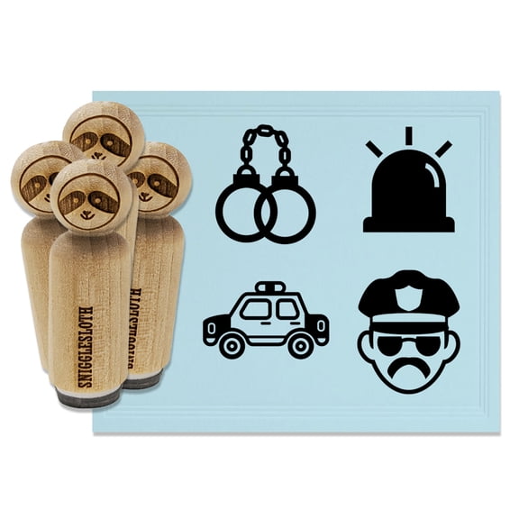 Police Officer Handcuffs Cop Car Siren Rubber Stamp Set for Scrapbooking Crafting Stamping - Mini 1/2 Inch