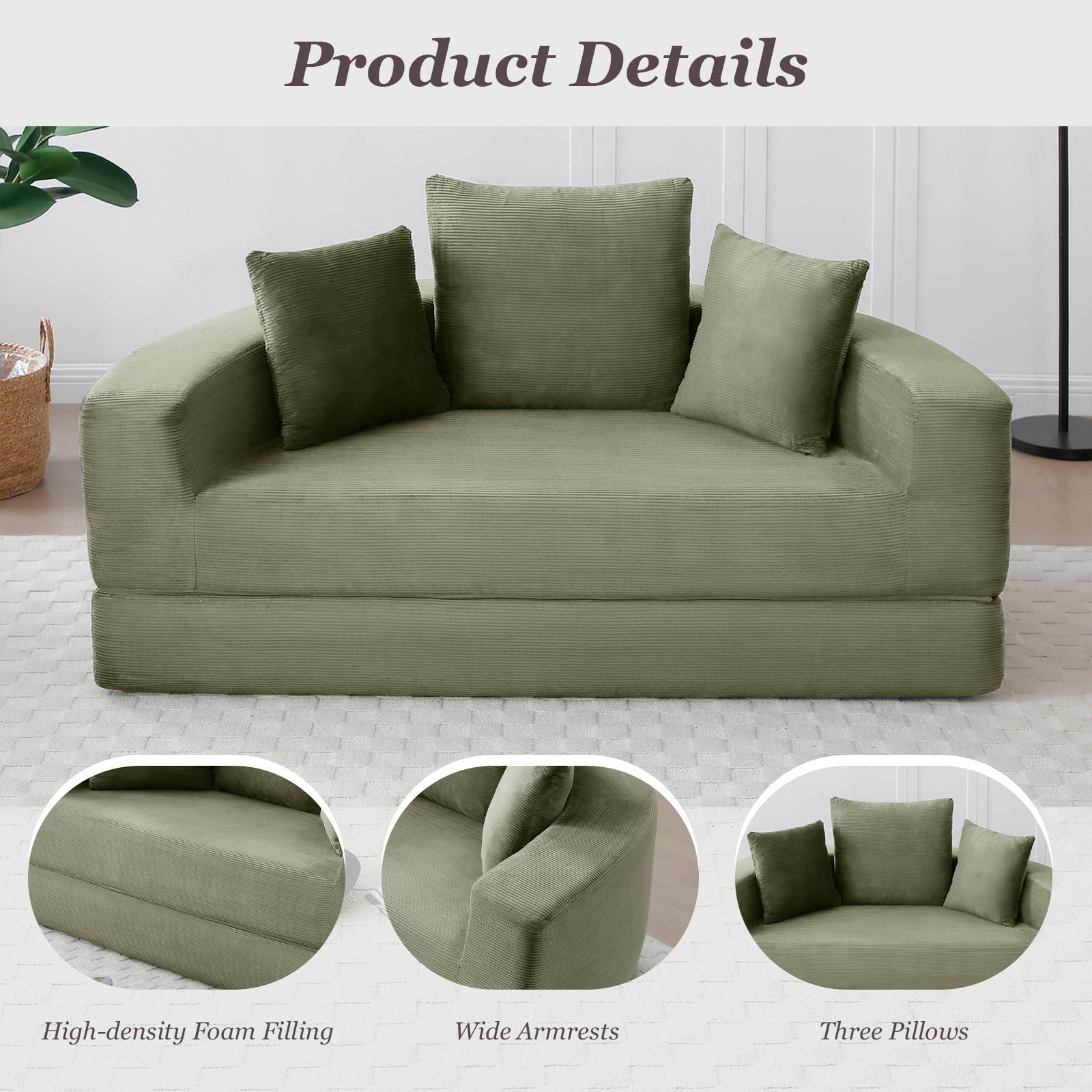 MOONMISS Convertible Sofa Couch Bed,Multi-Functional,Circular Bed,Adjustable Futon Sofa For Apartment Office Bedroom Living Room,Green
