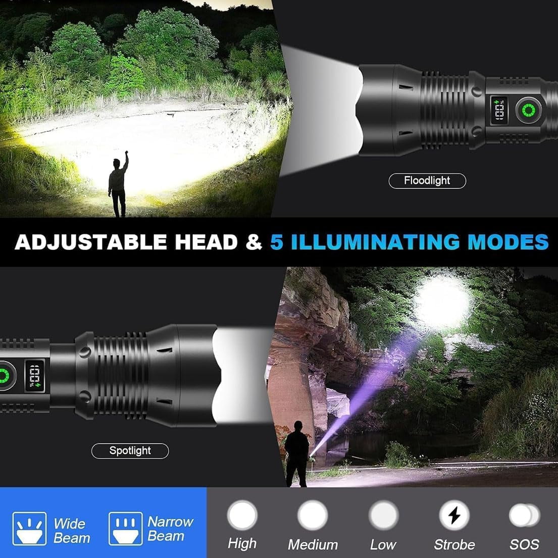 Inferright Flashlight, 2025 The Ultimate Survival Flashlight, LED Rechargeable Flashlights High Lumens, Adjustable Super Bright Flash Light with LCD Digital Display for Emergencies Camping