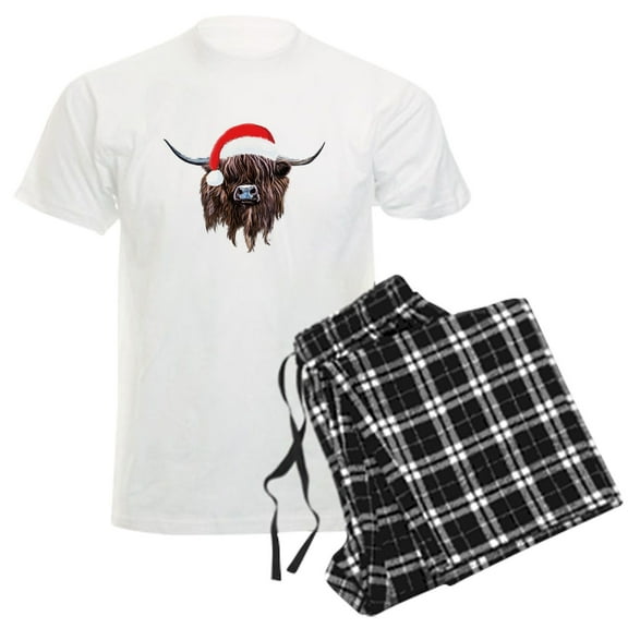 CafePress - Highland Cow Santa Hat Xmas Pajamas - Men's Light Loose Fit Cotton Pajama Set