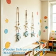 thumbnail image 3 of Ocean Style Wooden Wall Hanging Blue White Stripe Fish Seahorse Starfish String Decor Mediterranean Theme for Bathroom Balcony Fishing Net Backdrop, 3 of 6