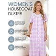 thumbnail image 2 of Casual Nights Women's Snap Front House Dress, Lightweight Short Sleeve Cotton-Poly Knit Duster Robe with Pockets, Mid-Calf, Plaid Light Purple Medium, 2 of 6