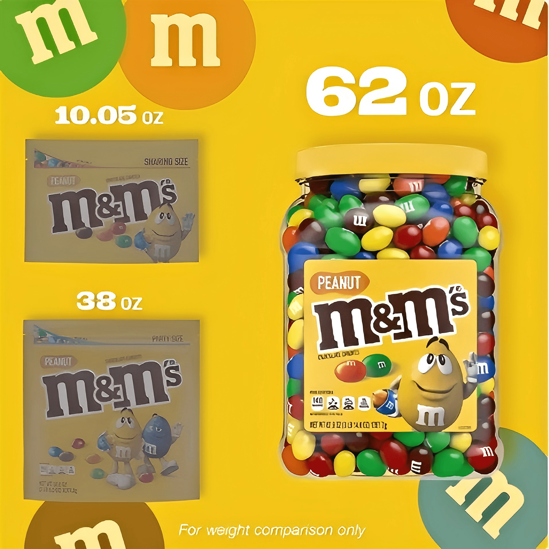 M&M'S Peanut Milk Chocolate Candy, 62 oz. Resealable Jar – Perfect for Snacks, Baking & Celebrations