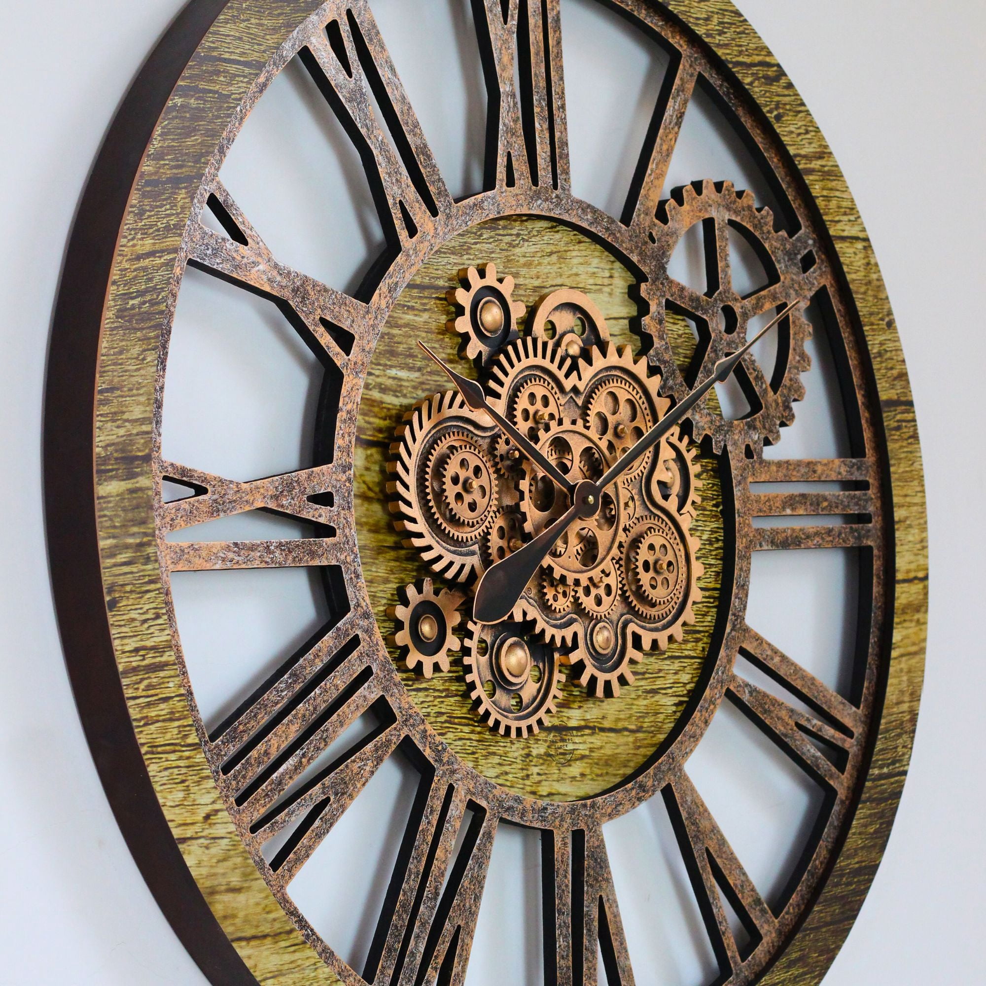 THE GEARS CLOCK Wall Clock with Real Moving Gears AM-LI_ 36 in Round Gold-Antique