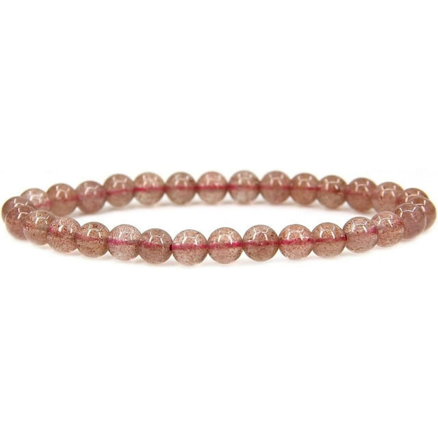 Bracelet Extensible Unisexe en Perles Rondes de 6 mm en Quartz Fraise Naturel