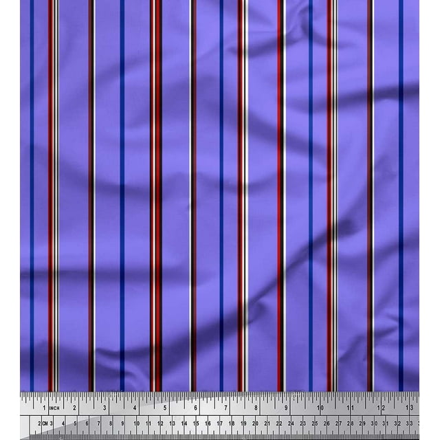 Soimoi Purple Poly Georgette Fabric Vertical Stripe Decor Fabric Printed Yard 42 Inch Wide