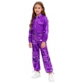 thumbnail image 6 of iiniim 2Pcs Girls Dance Outfits Jazz Hip Hop Dance Metallic Cropped Jacket Pants Set Modern Dancewear Purple 6, 6 of 7