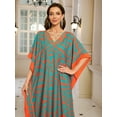 thumbnail image 4 of Women's Abstract Print Kaftan Dress V-Neck Long Sleeve Maxi Caftan Loose Fit Lounge Caftan Beach Resort Vacation, 4 of 10