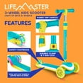 thumbnail image 5 of Lifemaster 3-Wheel Kids Scooter with Multi-Color Lights on Deck & Wheels – 5-Height Handlebar, Wide Anti-Slip Deck, Child Safety Certified, Boys & Girls Ages 3+ Supports Up to 150 lbs, Aqua Yellow, 5 of 5