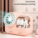 thumbnail image 3 of Organizador LED de maquillaje con ventilador suave - Espejo giratorio 360° y luces ajustables, diseño elegante en verde oscuro, ideal para baño o tocador. ¡Mantén tus cosméticos ordenados y, 3 of 7