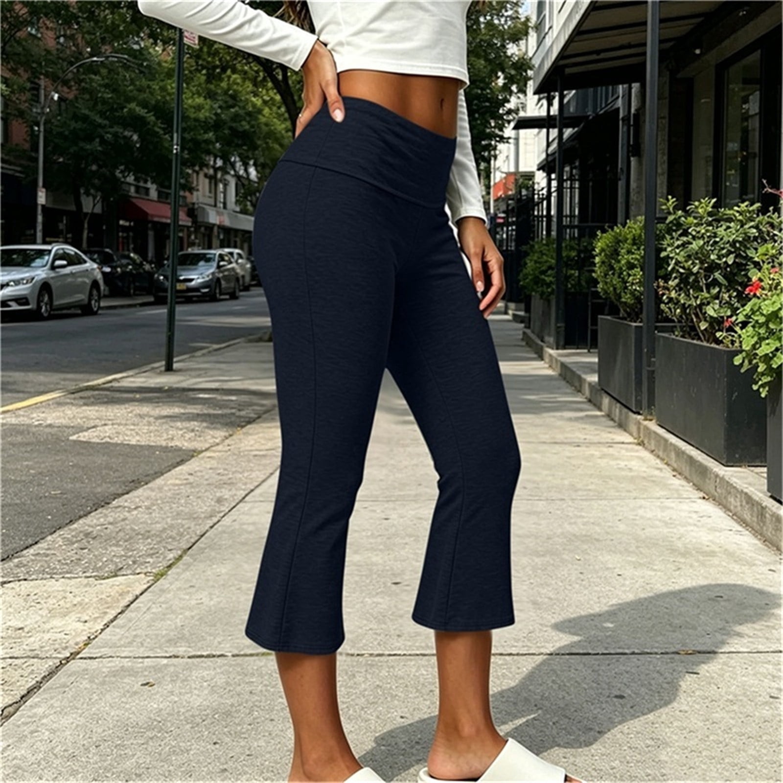 Hjlmsx Women's Cropped Flare Pants Fold Over Waist Bootcut Yoga