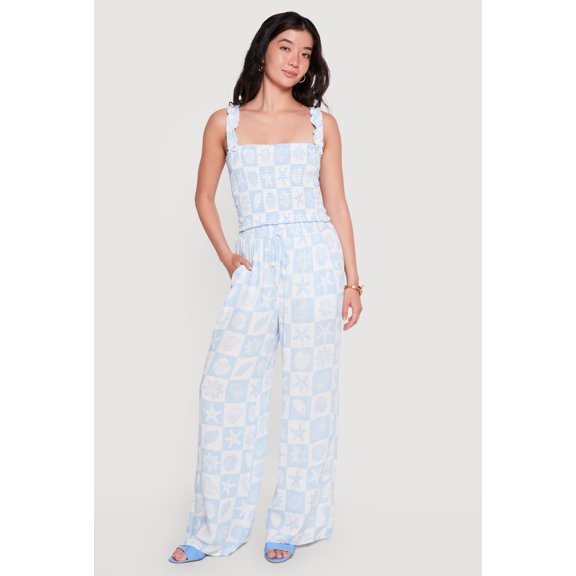 Women's Starfish Patterned Smocked Waist Pull On Pants