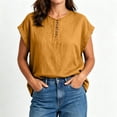thumbnail image 4 of Lopecy-Sta Women’s Top Round Neck Partial Placket Linen Blend Cap Sleeve Loose Oversized Blouse Lightweight Breathable Crinkle Fabric Casual Shirt, 4 of 6
