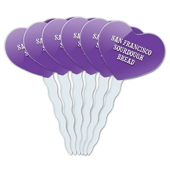 San Francisco Sourdough Bread Heart Love Cupcake Picks Toppers - Set of 6
