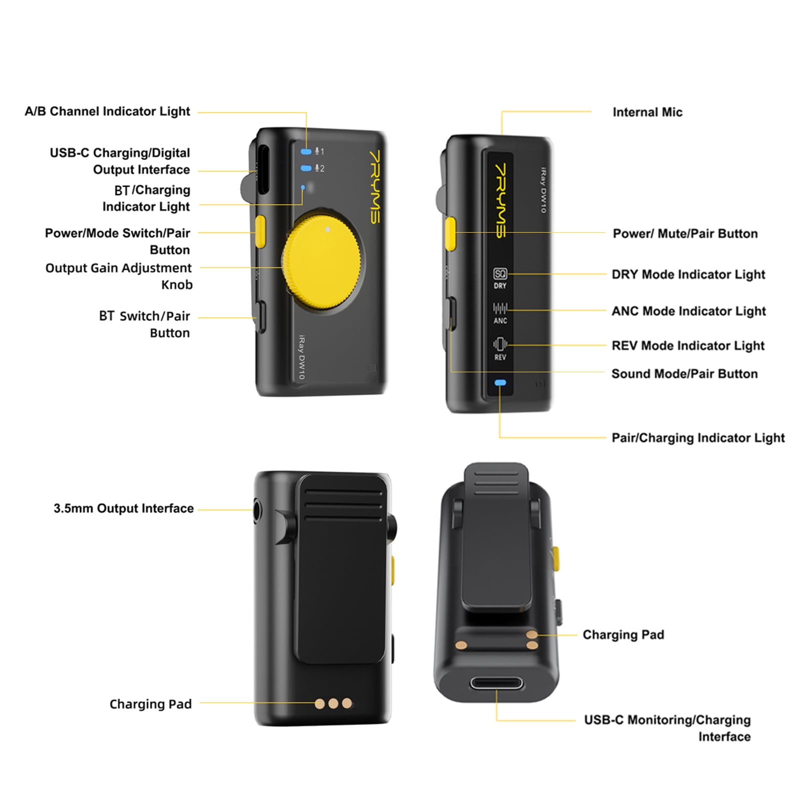 Microphones,Noise Reduction Built-in 200m 15h Duration Receiver 2 1 Reduction Built-in Bt Duration Noise Reduction With 1 Receiver Iray Dw10 With 1 200m 15h Lavalier Compatible With Android
