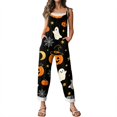 thumbnail image 6 of Halloween Jumpsuits for Women Cotton Linen Funny Floral Print Lounge Rompers Funny Floral Print Casual Comfy Overalls with Pockets, 6 of 7