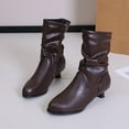thumbnail image 4 of Brown Ladies Fleece Lined Short Boots Casual Style Round Toe Side Zipper Low Heel For Everyday, 4 of 9
