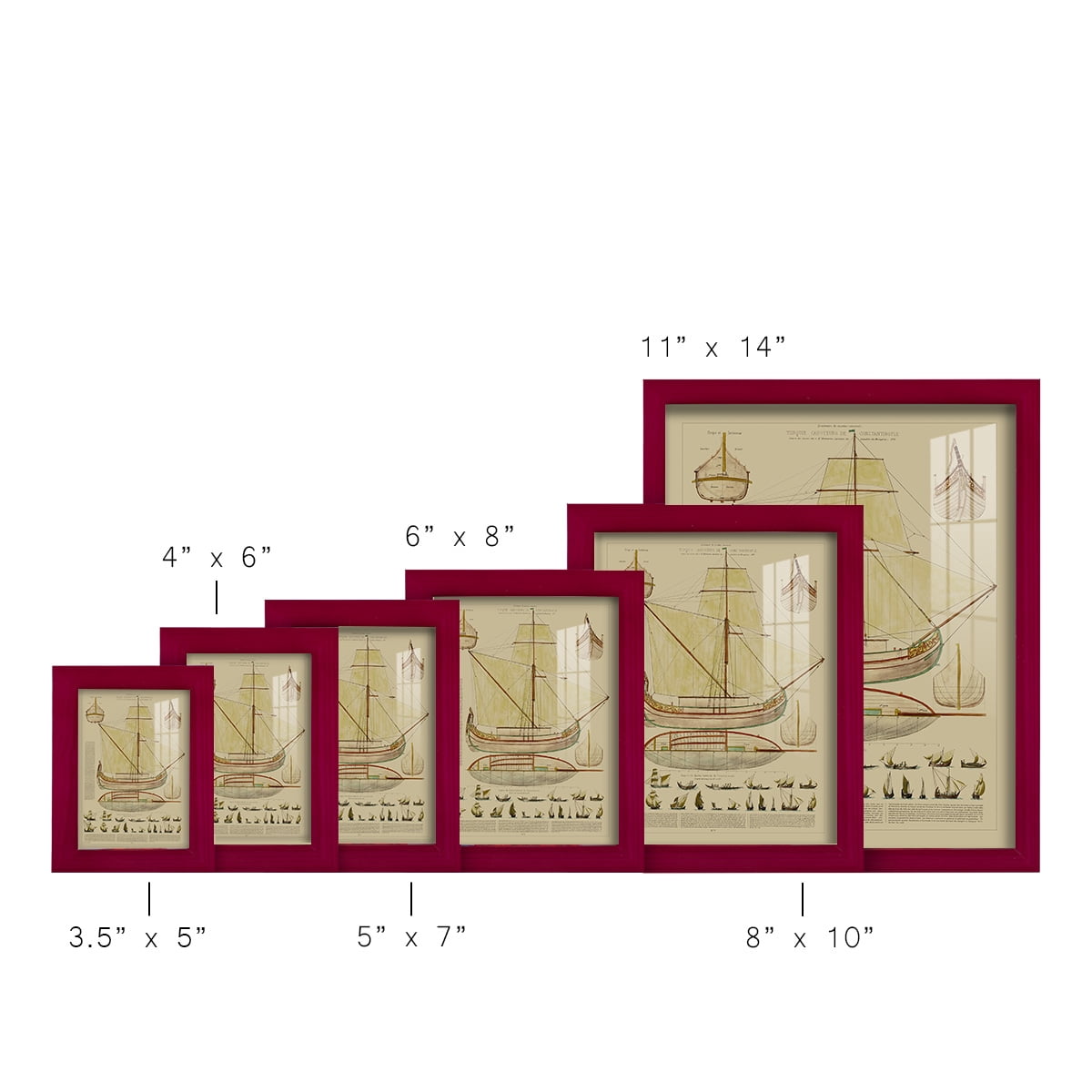 Antique Ship Plan I -Framed Print w/glass-Cherry Red