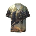thumbnail image 2 of Lsque Jungle Dinosaur print Men's Cuban Collar Short Sleeve Shirt Summer Beachwear Casual Button Down Fashionable Vacation Leisure Shirt-XX-Large, 2 of 7