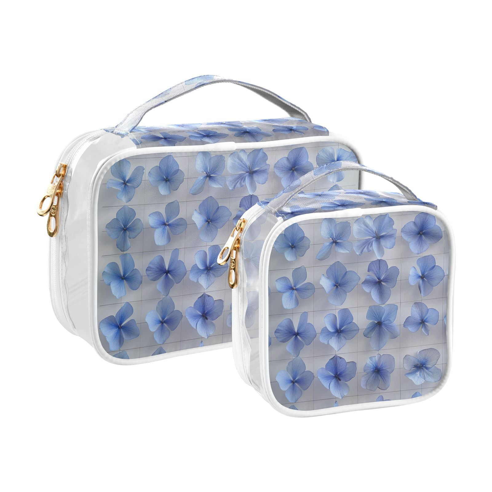 Clear Makeup Bags with Handle Large Opening 2 Pack Set Toiletry Bag Quart Size Bag, for Women Man Traveling Travel Essentials, Toiletries and Other. Flowers Cobalt Blue