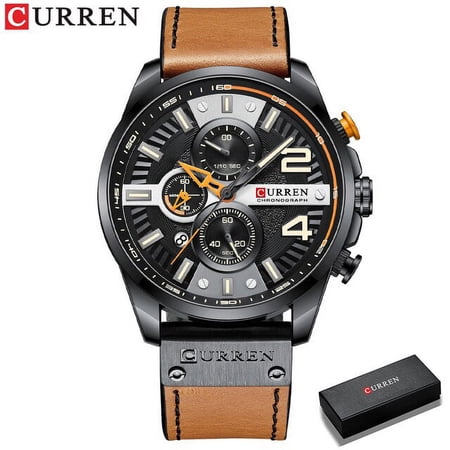Curren New Watches For Mens Chronograph Leather Wristwatch Fashion Green Male Clock With Designed Dial - Quartz Wristwatches