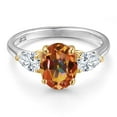 thumbnail image 3 of Gem Stone King 925 Silver and 10K Yellow Gold Ecstasy Mystic Topaz and White Zirconia Engagement Ring for Women | 2.78 Cttw | Oval 9X7MM | Gemstone November Birthstone | Size 8, 3 of 6
