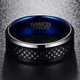 thumbnail image 4 of 8mm Black Carbon Fiber Wedding Band for Men Women Blue Plated Tungsten Carbide Ring Beveled Edge Comfort Fit Size 7-12, 4 of 6